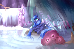 Size: 3000x2000 | Tagged: safe, artist:baldmoose, princess luna, g4, crystal, female, high res, scenery, solo, water