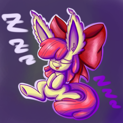 Size: 1280x1280 | Tagged: safe, artist:heir-of-rick, apple bloom, daily apple pony, g4, adorabloom, cute, female, impossibly large bow, impossibly large ears, sleeping, solo, tongue out