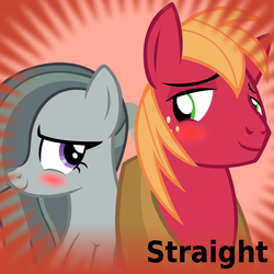 Size: 1024x1024 | Tagged: safe, artist:dtkraus, big macintosh, marble pie, earth pony, pony, derpibooru, g4, adventure in the comments, bedroom eyes, blushing, couple, harsher in hindsight, hilarious in hindsight, male, meta, official spoiler image, ship:marblemac, shipping, smiling, spoilered image joke, stallion, straight