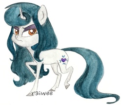 Size: 1386x1195 | Tagged: safe, artist:raiwee, moonlight raven, pony, unicorn, g4, female, glare, looking at you, mare, solo, traditional art