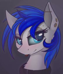 Size: 1024x1191 | Tagged: safe, artist:allyster-black, oc, oc only, oc:sapphire sights, pegasus, pony, clothes, cute, female, jacket, piercing, solo, tongue out