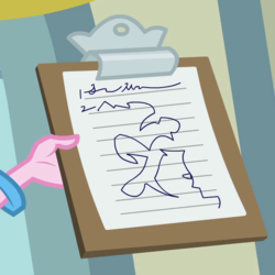 Size: 579x578 | Tagged: safe, pinkie pie, equestria girls, g4, clipboard, handwriting