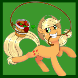 Size: 2000x2000 | Tagged: safe, artist:espeonna, artist:notenoughapples, applejack, earth pony, pony, g4, apple, bucket, collaboration, female, food, high res, lasso, mare, solo