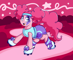 Size: 1600x1318 | Tagged: safe, artist:graphene, pinkie pie, earth pony, pony, g4, clothes, costume, female, nightmare night costume, pinkie puffs, roller skates, solo