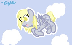 Size: 640x400 | Tagged: safe, artist:pinkieandthedoctor, derpy hooves, pegasus, pony, g4, female, flying, mare, solo, tongue out