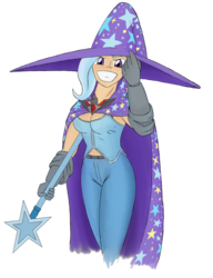 Size: 1024x1331 | Tagged: safe, artist:animefreak40k, trixie, human, g4, alicorn amulet, cleavage, female, grin, humanized, simple background, smiling, solo, transparent background