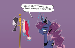 Size: 1280x822 | Tagged: safe, artist:herny, princess luna, luna-afterdark, g4, christmas, hat, santa hat, scrunchie