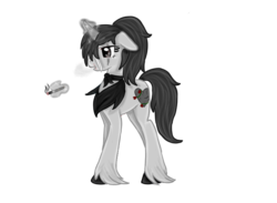 Size: 830x606 | Tagged: safe, artist:jessyxkisuxkata, oc, oc only, oc:stone heart, pony, unicorn, cigarette, clothes, female, levitation, magic, scar, simple background, smoking, solo, telekinesis, transparent background