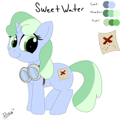 Size: 888x884 | Tagged: safe, artist:augustbebel, artist:plinko, oc, oc only, oc:sweetwater, pony, unicorn, female, filly, goggles, reference sheet, solo