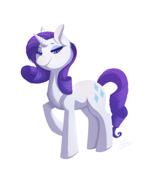 Size: 1394x1616 | Tagged: safe, artist:miss-cats, rarity, g4, female, raised hoof, simple background, smirk, solo, white background