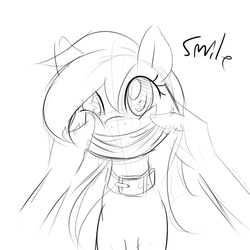 Size: 1472x1472 | Tagged: safe, artist:randy, oc, oc only, oc:aryanne, earth pony, human, pony, awkward, black and white, collar, forced smile, grayscale, hand, monochrome, pet, pet play, simple background, sketch, smiling, white background, why so serious?