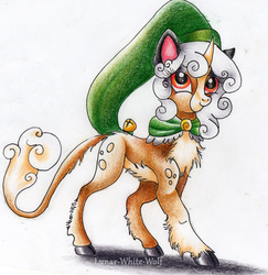 Size: 2202x2261 | Tagged: safe, artist:lunar-white-wolf, oc, oc only, oc:sassa, original species, hat, high res, solo, traditional art