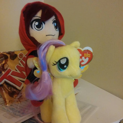 Size: 540x540 | Tagged: safe, fluttershy, g4, beanie babies, crossover, irl, photo, plushie, pony riders, ruby rose, rwby, ty