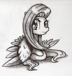 Size: 2338x2473 | Tagged: safe, artist:otto720, artist:themoonraven, fluttershy, g4, female, high res, monochrome, solo