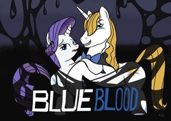 Size: 1768x1250 | Tagged: safe, artist:viraljp, prince blueblood, rarity, vampire, g4, parody, true blood