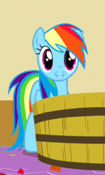 Size: 253x422 | Tagged: safe, screencap, rainbow dash, pegasus, pony, g4, party of one, season 1, ^^, animated, bucket, c:, cute, dashabetes, eyes closed, female, gif, happy, head tilt, hnnng, looking at you, open mouth, smiling, solo, talking
