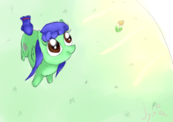 Size: 1350x954 | Tagged: safe, artist:jyxia, oc, oc only, oc:blurie grape, pegasus, pony, field, smiling, solo