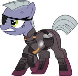 Size: 2800x2800 | Tagged: safe, artist:cheezedoodle96, limestone pie, earth pony, pony, g4, the cutie re-mark, .svg available, 1970s, alternate hairstyle, alternate timeline, ammunition, angry, armor, big boss, crystal war timeline, eyepatch, female, foxhound, high res, injured, mare, metal gear, metal gear solid portable ops, mohawk, parody, rock, saddle bag, simple background, solid snake, solo, svg, vector, white background