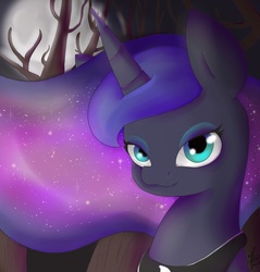 Size: 1368x1430 | Tagged: safe, artist:gaabcio13, princess luna, g4, female, forest, moon, night, portrait, solo