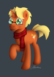Size: 1260x1800 | Tagged: safe, artist:flarescale, oc, oc only, oc:flare star, pony, unicorn, clothes, cute, glasses, happy, raised hoof, scarf, smiling, solo