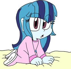 Size: 756x742 | Tagged: safe, artist:shonatabeata, sonata dusk, equestria girls, g4, bed, blanket, cute, female, footed sleeper, solo, sonatabetes, toddler, younger