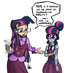 Size: 700x700 | Tagged: safe, artist:theartrix, sci-twi, twilight sparkle, equestria girls, g4, my little pony equestria girls: friendship games, alcohol, food, glasses, humanized, martini, mouthpiece, self abuse, self paradox, simple background, sweater vest, transparent background, twolight