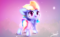 Size: 1024x626 | Tagged: safe, artist:sverre93, rainbow dash, pony, g4, baby, baby dash, baby pony, blushing, cute, dashabetes, diaper, female, filly, filly rainbow dash, looking back, solo, sverre is trying to murder us, weapons-grade cute