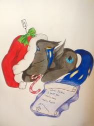 Size: 1944x2592 | Tagged: safe, oc, oc only, bat pony, pony, christmas, colored, colt, cute, foal, holiday, male, traditional art