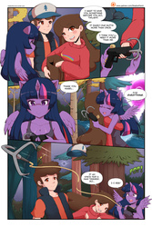 Size: 1000x1500 | Tagged: safe, artist:shadowfenrirart, twilight sparkle, human, anthro, plantigrade anthro, comic:the to-do-list, comic:the to-do-list:chapter 2, g4, black underwear, cleavage, clothes, comic, crossover, diplight, dipper pines, female, frilly underwear, grappling hook, gravity falls, mabel pines, male, tank top, twilight sparkle (alicorn), underwear