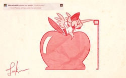 Size: 1280x801 | Tagged: safe, artist:fluttershythekind, oc, oc only, oc:dr pegasus, apple, food, measuring tape, solo