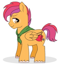 Size: 640x702 | Tagged: safe, artist:unoriginai, oc, oc only, oc:dusty trails, colt, cute, magical lesbian spawn, male, neckerchief, offspring, parent:apple bloom, parent:scootaloo, parents:scootabloom, simple background, unshorn fetlocks, white background