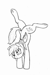 Size: 866x1280 | Tagged: safe, artist:trickydick, derpy hooves, pegasus, pony, g4, female, flexible, handstand, mare, monochrome, solo, tongue out