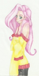 Size: 900x1727 | Tagged: safe, artist:nighthawkryuu, fluttershy, human, g4, alternate clothes, blushing, female, humanized, solo