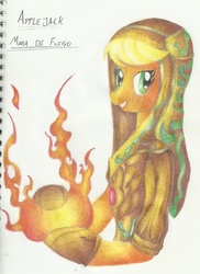 Size: 900x1235 | Tagged: safe, artist:nighthawkryuu, applejack, g4, alternate clothes, female, fire, fire mage, mage, solo