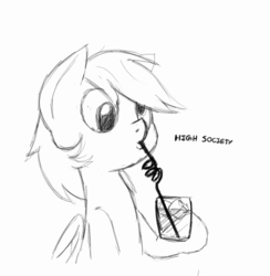 Size: 1190x1218 | Tagged: safe, artist:trickydick, derpy hooves, pegasus, pony, g4, drink, drinking, drinking straw, female, glass, mare, monochrome, solo