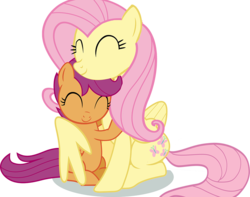 Size: 1030x811 | Tagged: safe, edit, editor:test321, fluttershy, scootaloo, pegasus, pony, g4, cute, cutealoo, daaaaaaaaaaaw, female, fluttermom, fluttershy is scootaloo's mother, hnnng, hug, mother and child, mother and daughter, shyabetes, simple background, transparent background, vector, winghug