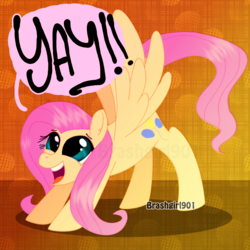 Size: 1500x1500 | Tagged: safe, artist:brashgirl901, fluttershy, pegasus, pony, g4, magical mystery cure, my little pony: friendship is magic, cute, cutie mark swap, shyabetes, solo, watermark, yay