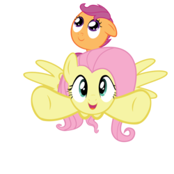 Size: 1773x1773 | Tagged: safe, edit, fluttershy, scootaloo, g4, cute, cutealoo, flying, happy, simple background, smiling, transparent background, vector