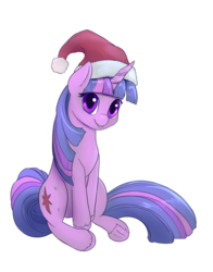 Size: 1600x2036 | Tagged: safe, artist:viwrastupr, twilight sparkle, g4, female, hat, santa hat, simple background, solo, transparent background, underhoof, unshorn fetlocks