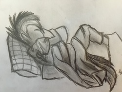 Size: 3264x2448 | Tagged: safe, artist:thewanderingtyto, rainbow dash, human, g4, high res, humanized, monochrome, rainbow blitz, rule 63, sleeping, traditional art