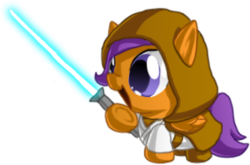 Size: 298x197 | Tagged: safe, artist:berrypawnch, scootaloo, g4, cute, cutealoo, female, lightsaber, solo, star wars, weapon