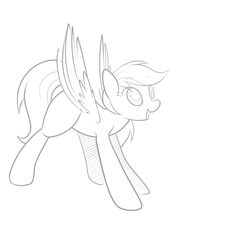 Size: 3219x2959 | Tagged: safe, artist:b-epon, rainbow dash, g4, excited, female, grayscale, high res, monochrome, open mouth, simple background, sketch, solo, spread wings, white background