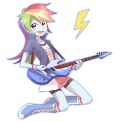 Size: 1900x2050 | Tagged: safe, artist:ryuu, rainbow dash, equestria girls, g4, clothes, female, guitar, simple background, skirt, solo, white background