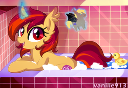 Size: 1280x886 | Tagged: dead source, safe, oc, oc only, bat pony, pony, bath, magic