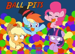 Size: 4107x2970 | Tagged: safe, artist:rainbowyoshi305, applejack, pinkie pie, rainbow dash, twilight sparkle, pony, g4, ball pit, dashcon, hat, top hat