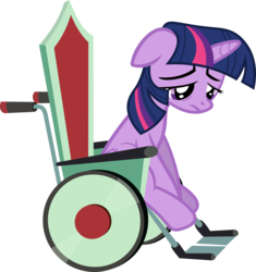 Size: 3348x3555 | Tagged: safe, artist:porygon2z, twilight sparkle, alicorn, pony, feeling pinkie keen, g4, female, floppy ears, high res, mare, paralysis, sad, simple background, solo, transparent background, twilight sparkle (alicorn), vector, wheelchair