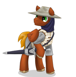 Size: 1076x1098 | Tagged: safe, artist:naked drawfag, oc, oc only, oc:chinook, pegasus, pony, armor, male, simple background, solo, stallion, sword, tunic, weapon, witch hunter