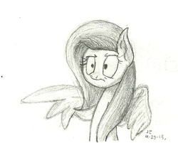 Size: 642x515 | Tagged: safe, artist:trace-101, fluttershy, g4, female, incredulous, monochrome, pencil drawing, solo, spread wings, traditional art