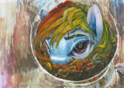 Size: 1900x1343 | Tagged: safe, artist:quiet-victories, rainbow dash, g4, scare master, candy, female, food, solo, surreal, traditional art, watercolor painting