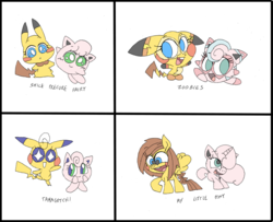 Size: 1024x832 | Tagged: safe, artist:boltathemouse, jigglypuff, pikachu, crossover, cute, pokémon, ponified, smile precure, tamagotchi, zoobles